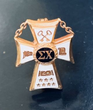 Vintage Sigma Chi 10k Gold Fraternity Pin Badge 1944