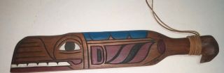 Eskimo Alaskan Wooden Whale Carved War Club 21 Inch With Leather Wrist Strap