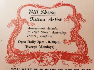 Huge Vintage 60s? Tattoo Business Card Bill Les Skuse Bristol Btc Uk Club Dragon