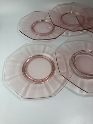 6 Vintage Estate Pink Depression Glass Octagon Luncheon Plates 7 3/4” Inch 2