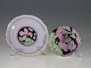 Paragon Purple And Pink Sweet Pea On Black Demitasse Cup & Saucer,  England C1939