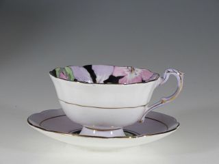Paragon Purple and Pink Sweet Pea on Black Demitasse Cup & Saucer,  England c1939 3