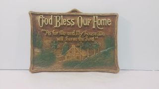 Vintage 1930’s “god Bless Our Home” Resin Sign Warner Press Product