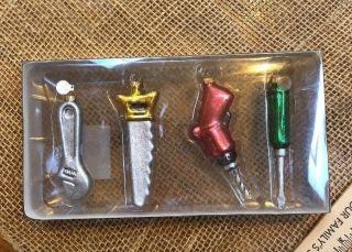 Dept 56 Set Of 4 Glass Tools Ornaments Wrench Saw Drill Screwdriver Euc