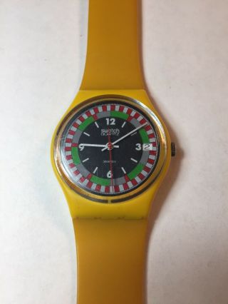 1984 Vintage Swatch Watch GJ400 Yellow Racer Exc with Guard 2