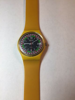 1984 Vintage Swatch Watch GJ400 Yellow Racer Exc with Guard 3