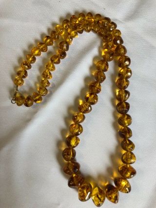Vintage Natural Baltic Cognac Amber Beaded Nugget Necklace 26” 50.  5 Grams