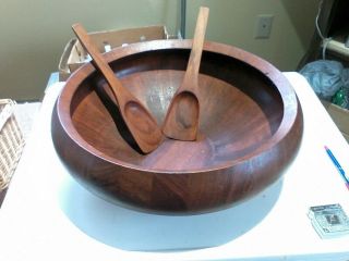 16.  5 " Wood Mid - Century Dansk Designs Bowl & Tongs