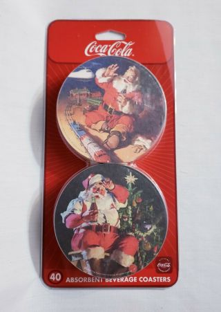 Set Of 40 Coca Cola Absorbent Beverage Coasters Santa Christmas Can Coke