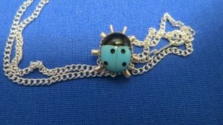 Navajo Solid Carved Sleeping Beauty Turquoise Lady Bug Necklace Pendant
