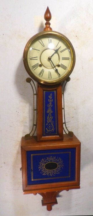 Huge 42 " Vintage Banjo Clock With Wonderful Cobalt Blue Glasses - - Hour Striking