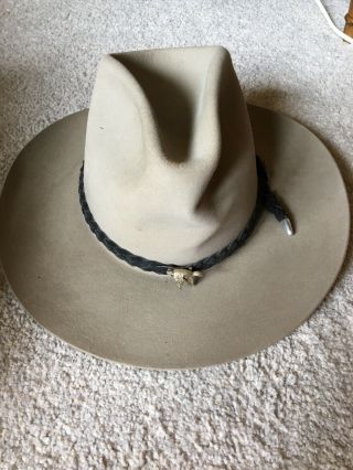 Vintage Stetson 4x Beaver Felt Western Gray Cowboy Sz 7 3/8 Leather Band And Pin