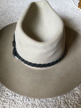 Vintage Stetson 4X Beaver Felt Western Gray Cowboy Sz 7 3/8 Leather Band And Pin 3