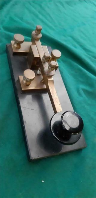 Vintage Brass Morse Code Telegraph Key On Slate Stone Base