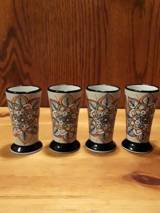 Javier Servin Mexico Art Pottery Set Of 4 Ceramic Shot Glasses