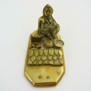 Antique Indian Bronze Figure Of A Seated Street Peddler
