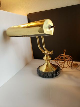 Vintage Brass Piano Lamp Adjustable Arm Bankers Desk Lamp With Marble Base 14 "