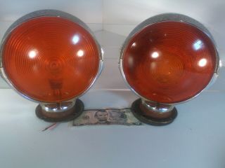 Vintage 7 " Double Sided Orange Lens Light W/chrome Tractor Rat Rod