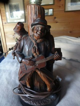Antique Black Forest Style Wood Carved Lamp