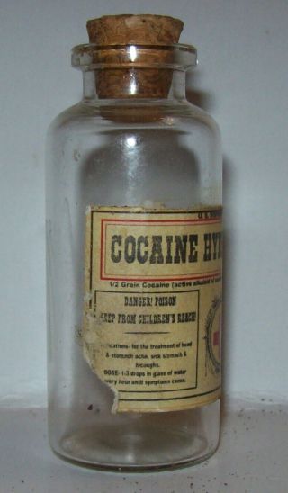 Vintage Cocaine Hydrochloride Apothecary Medicine Collectible Empty Bottle