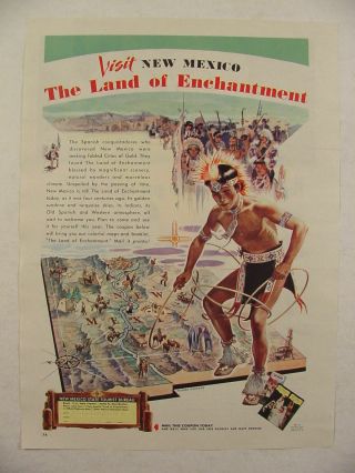 1948 Mexico Tourism Ad Willard Andrews Art Of Native Americans & Map