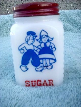 Vintage Mckee Milk Glass Sugar Shaker Dutch Boy An Girl