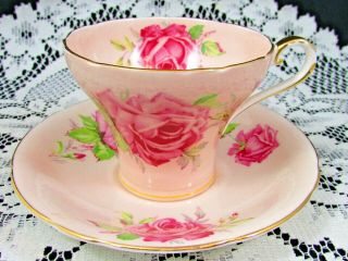 Aynsley Blush Pink Corset Tea Cup And Saucer With Pink Cabbage Roses