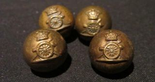 Royal Regiment Of Artillery 4 Victorian Era 17mm Brass Ball Buttons Circa 1880s