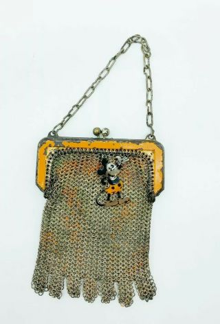 Vintage Whiting And Davis Mickey Mouse Child Purse Chain Link With Charm Disney