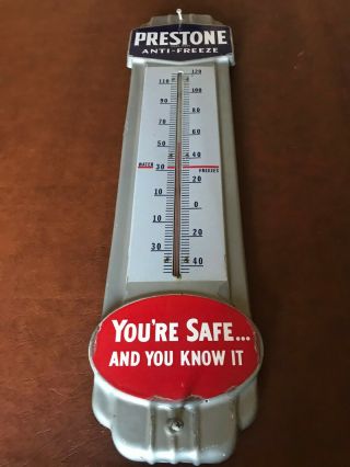 Vintage Prestone Anti - Freeze 36 " Porcelain Thermometer You 