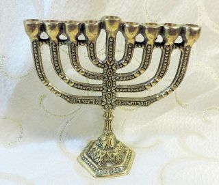 Vintage Hen Holon Brass Hanukkah Menorah Made In Israel 4 3/4 " X 5 1/4 " Jewish