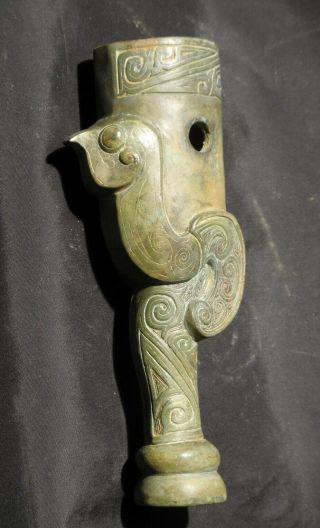 Chinese Zhou Or Warring States Archaic Style Bronze Bird Form Finial Ferrule