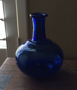 Antique 19th Century Hand Blown Cobalt Blue Bottle With Pontil