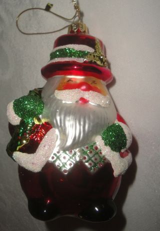 Fitz And Floyd Santa Blown Glass Ornament 4 "