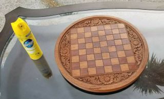 19 " Vintage Oak Solid Wood Hand Carved Round Chess Board Table Platter Rococo