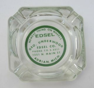 Vintage Edsel Dealer Glass Ashtray Newest Thing On Wheels Underwood Adrian Mi