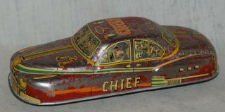 Vintage Hadson Tin Friction Fire Chief Car - 8 1/2 " Long