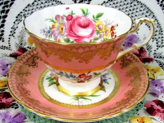 Paragon Pink Rose Floral Gold Gilt Lace Blush Pink Tea Cup And Saucer