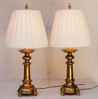 Vintage Stiffel Brass Heavy Metal Candlestick Lamps