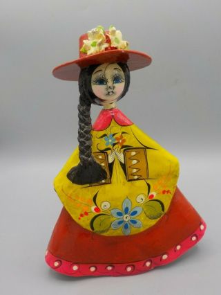 Vintage Sermel Tonala Mexican Folk Art Mid Century Paper Mache Doll Bustamante