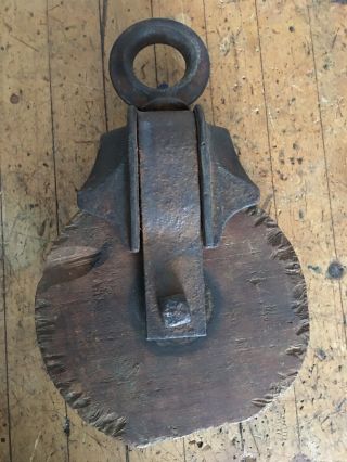 Vintage Antique Cast Iron And Wood Barn Pulley
