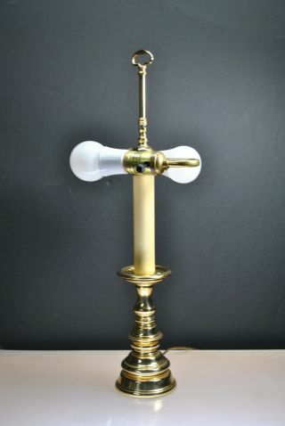 Rare - Vintage " Baldwin " Brass Single Candlestick " Dual Socket " Table / Desk Lamp