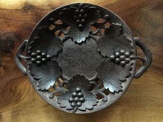 Antique Black Forest Hand Carved Walnut Centerpiece Bowl W/ Music Box