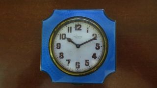 Tiffany & Co 8 - Day Guilloche Blue Enamel Sterling Silver Travel Clock
