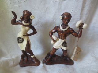 Vintage Treasure Craft Of Hawaii Man Woman Hula Dancer Figurines