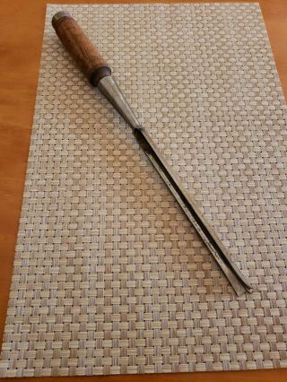 Antique Corner Chisel 1/2 Inches Maker Signed 15 1/4 Inches Long W/ Wood Handle