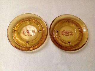 Miller High Life 6.  5 Inch Round Amber Glass Ash Trays Set Of 2