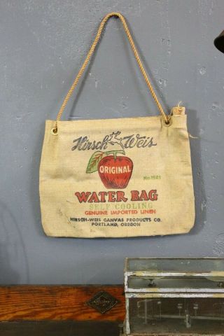 Vtg Hirsch Weis Canvas Self Cooling Water Bag Tote Apple Deere Camping Hunting