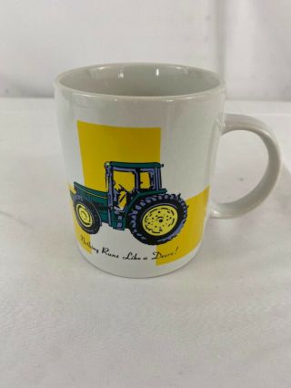 John Deere Tractor White Yellow Coffee Tea Mug Cup Nothing Runs Like A Deere