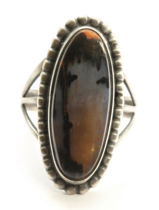 Vintage Native American Navajo Sterling Silver Old Pawn Petrified Wood Ring 925